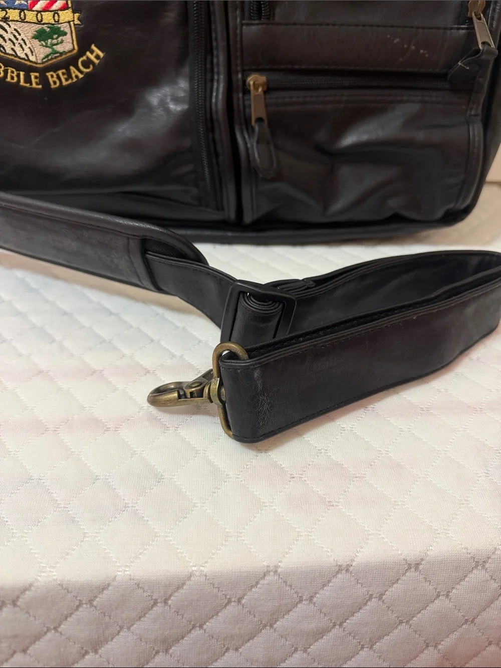 Pebble Beach Black Leather Briefcase with Embroidered U.S. Like New or New.